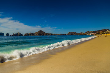 View of Waves at Sandy Beach of Cabo San Lucas in Mexico