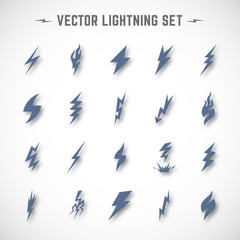 Vector Lightning or Blizzard Icon Set in Material Design with Soft Realistic Shadows.