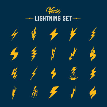 Unusual Abstract Vector Lightning or Blizzard Flat Style Icon Set. 