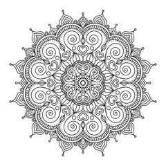 Vector hand drawn doodle mandala. Ethnic mandala with ornament. Isolated. Black and white colors. Outline.