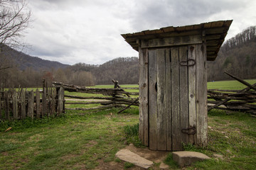 Wooden Outhouse In The Smoky Mountains. Wooden outhouse on display in the Great Smoky Mountains...