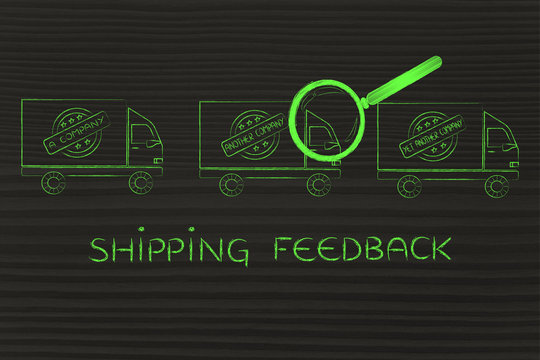 magnifying glass on delivery companies, shipping feedback