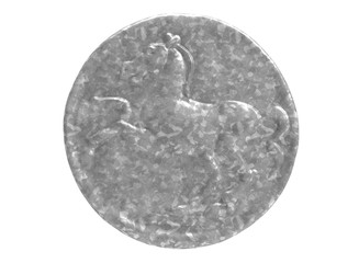 3D illustration coin with horse. icon coin. head of horse. chockolate coin. sweets sugar. metal gold coin ancient. roman empire money.