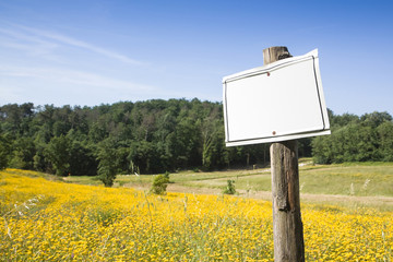 Blank sign indicating in the countryside with copy space