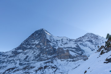 Fototapeta na wymiar View of Eiger North face from Kleine Scheidegg in Winter