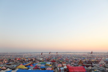 Aerial view of Maha Kumbh Mela festival camp, the world's largest religious gathering