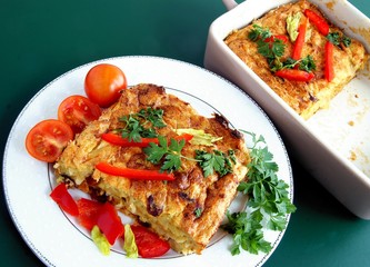 cabbage,potato,mushroom as au gratin vegetarian meal