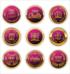 Golden badges and labels with laurel wreath collection