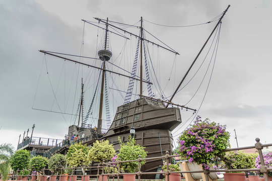 reproduction of an ancient Portuguese galleon in Melaca, Malaysia