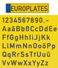 Vehicle registration plate with set of numerals and letters, 3D