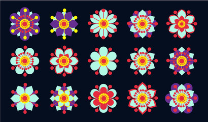 Set of vintage blue flowers.