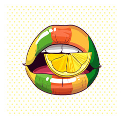 Naklejka premium lemon glossy style rainbow lips