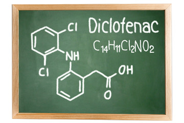 Blackboard with the chemical formula of Diclofenac