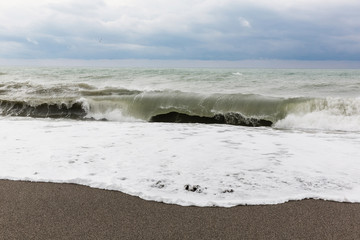 Black sea beach with waves, Russian, Sochi