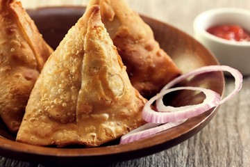 Homemade Samosas Indian Food close up view