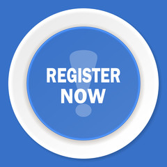 register now blue flat design modern web icon