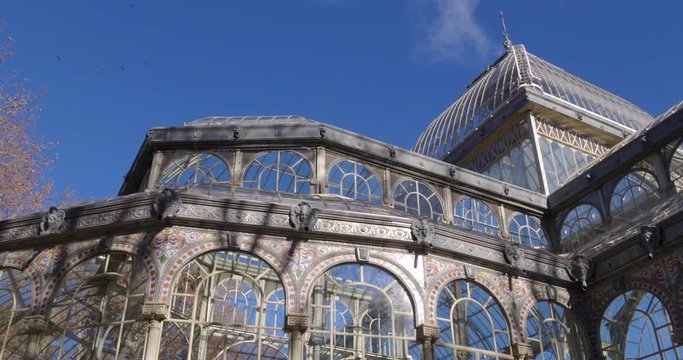 madrid famous crystal palace top view 4k sunny day spain
