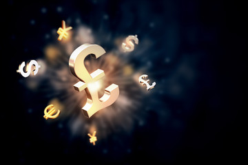 Currency glowing symbols