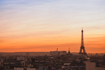beautiful skyline of Paris, sunset panoramic view of Eiffel Tower