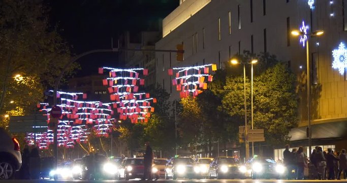 barcelona city night light decoration street lights 4k spain

