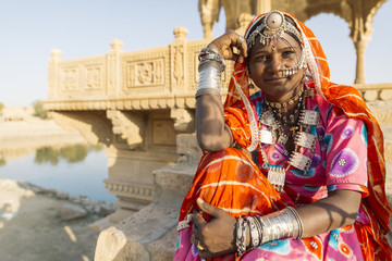 Woman wearing traditional jewelry, Rajasthan, India