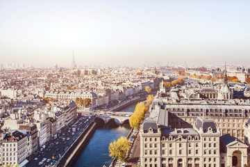 Obraz premium aerial view of Paris, panoramic scene of Seine river and Eiffel tower, France