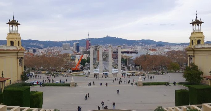 barcelona royal palace plaza espaniya panoramic view 4k spain
