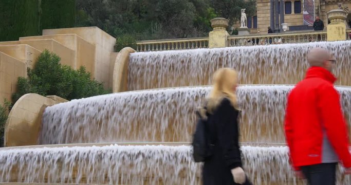 barcelona day light royal palace fountain cascade 4k spain
