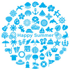 Fototapeta premium 夏アイコンをつめこんだ円 暑中見舞い 夏セール用
