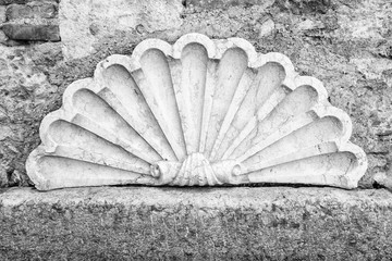 Decorative shell carved in white marble.