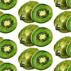Fototapeta premium Watercolor summer kiwi pattern 