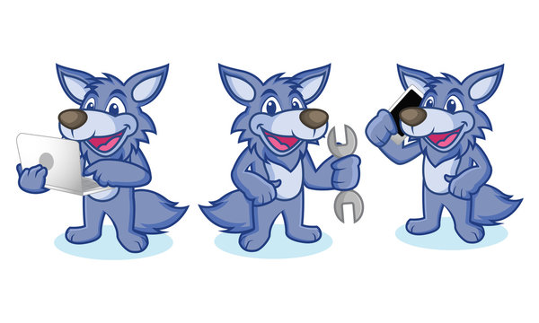 Wolf Mascot Vector with phone