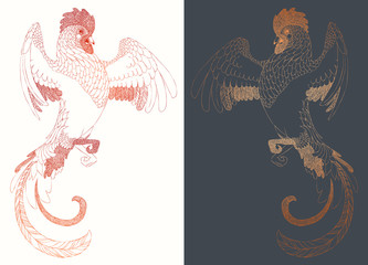 Chinese calendar for year of rooster 2017. Cock - Symbol of New Year 2017. Hand drawn vector illustration. Decorative ornament.