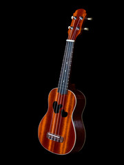 hawaii ukulele guitar isolated against black background, heart s