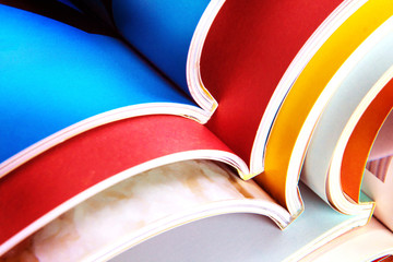 stack of colorful magazines