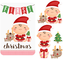 Baby Girl First Christmas Vector Set