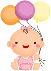 Baby Girl Sit Holding Balloon