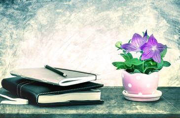 the note book and purple balloon flower