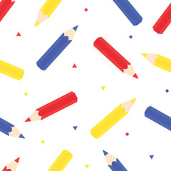 Color Pencils : Red, Blue and Yellow : Blank Background