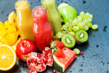 Red Green Orange Fruits Juices Smoothie Healhty