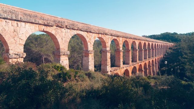 sunny day tarragona famous bridge pont del diablo 4k time lapse spain
