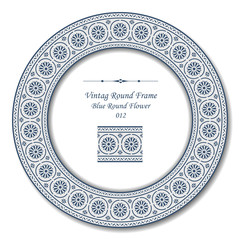 Vintage Round Frame 012 Blue Round Flower