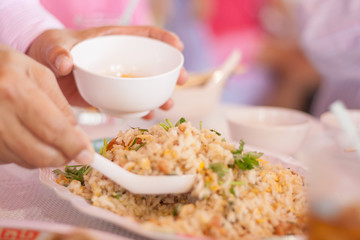 shovel with fried rice