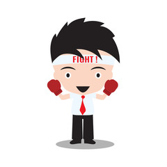 business man ready to fight with boxing gloves, vector illustration in flat design on white background