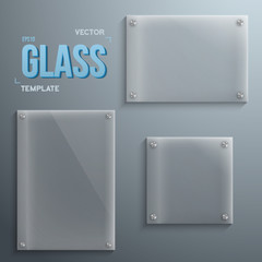 Set of Realistic Vector Glass Plate Template Icons. EPS10 Vector