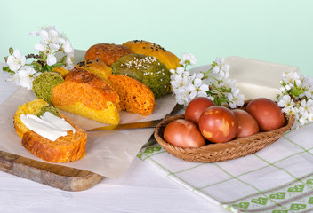 Easter bread with eggs