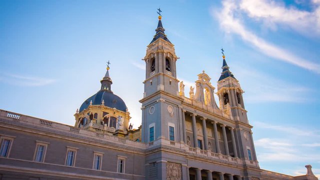 sun light main madrid almudena cathedral 4k time lapse spain
