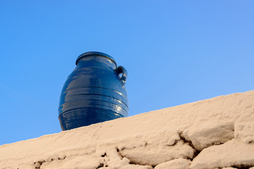 Belly amphora painted blue