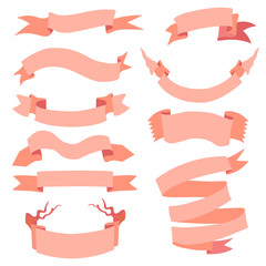 Vector Set of  Different Ribbons for Your Text.  Pink Ribbons.