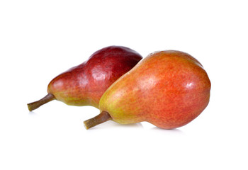 red pear with stem on white background